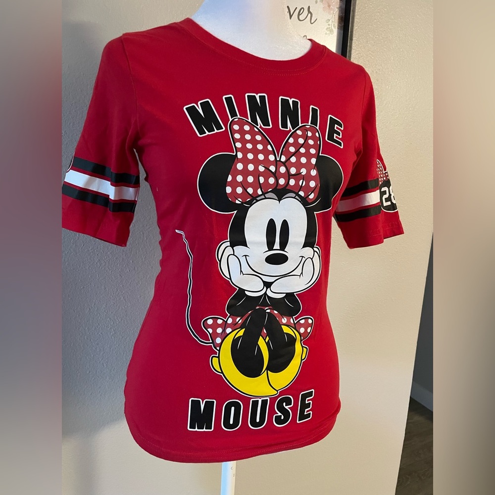 Woman’s RED Minnie Mouse Junior T-Shirt  Disney - Slim Fit Tee Top Cotton SzS